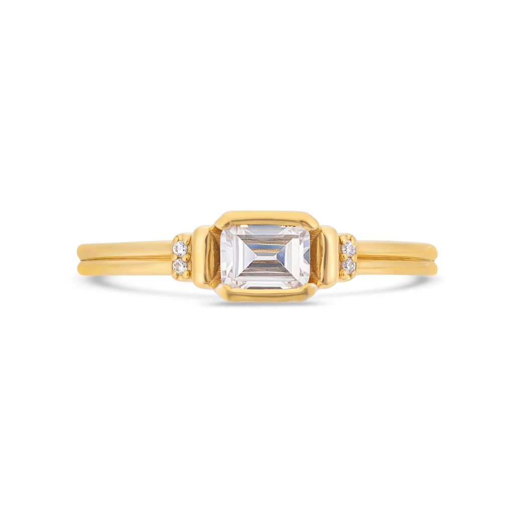 PACK: Gold Deco Emerald Cut Solitaire Ring