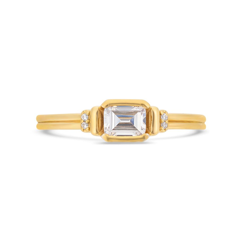 PACK: Gold Deco Emerald Cut Solitaire Ring