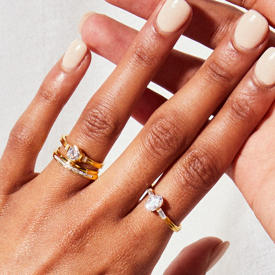 PACK: Gold Deco Brilliant Cut Solitaire Ring