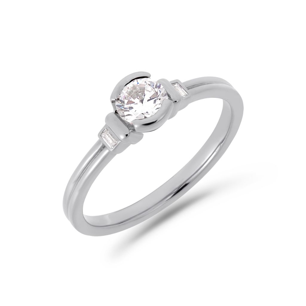 PACK: Platinum/White Gold Deco Brilliant Cut Solitaire Ring