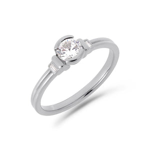 PACK: Platinum/White Gold Deco Brilliant Cut Solitaire Ring