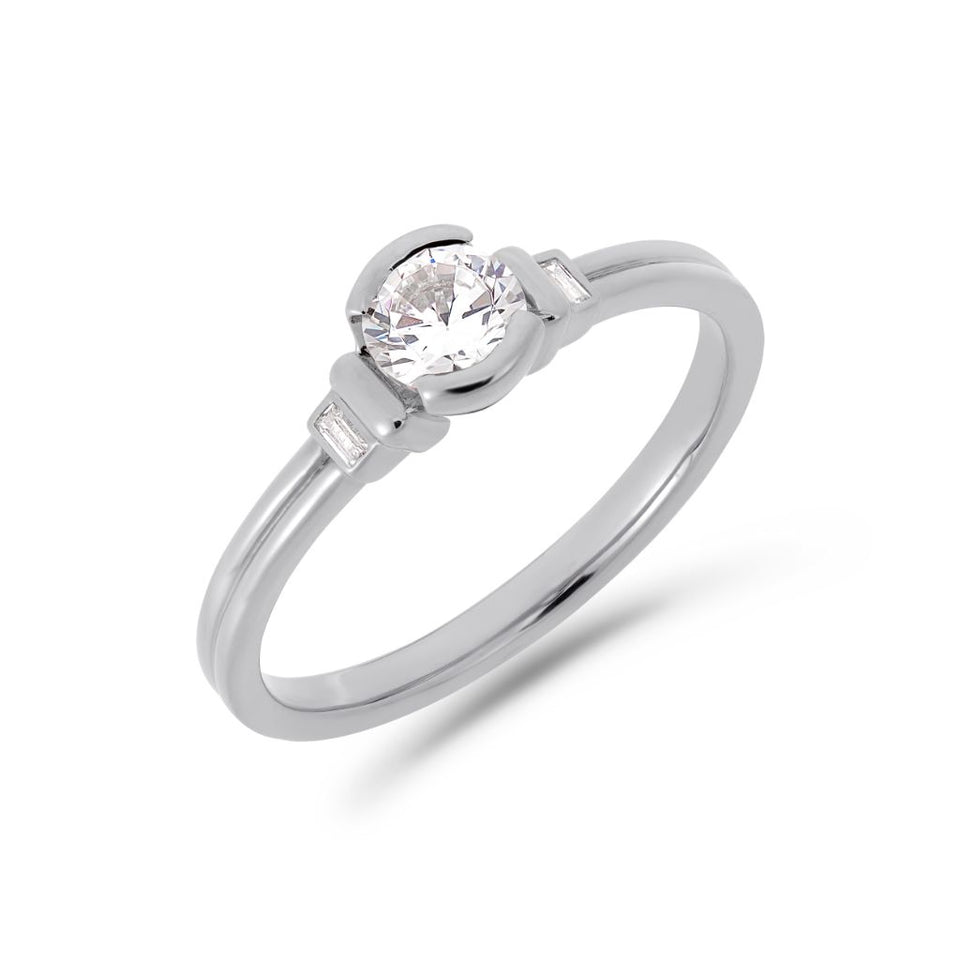 PACK: Platinum/White Gold Deco Brilliant Cut Solitaire Ring