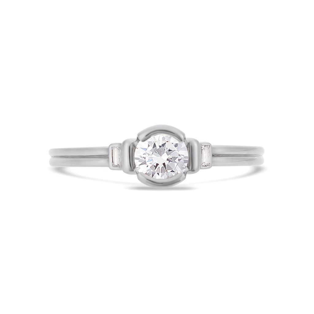 PACK: Platinum/White Gold Deco Brilliant Cut Solitaire Ring