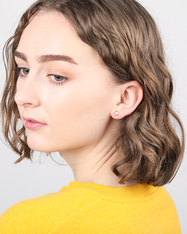 Allegra Baguette Silver Stud Earrings