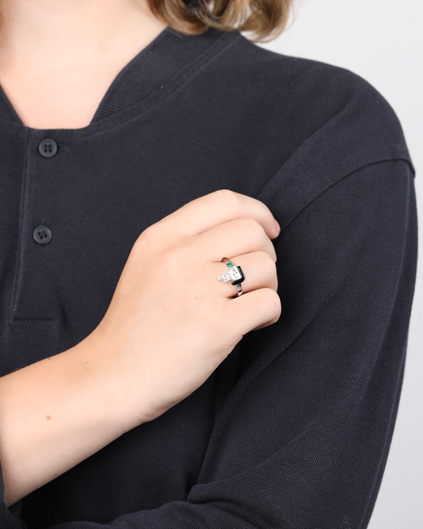 Elodie Black Agate Green Ring