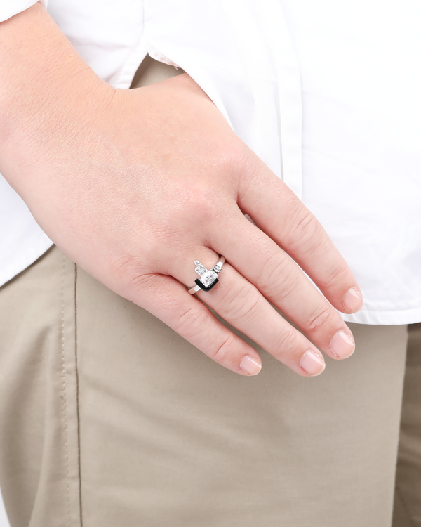 Elodie Black Agate Sterling Silver White Ring 