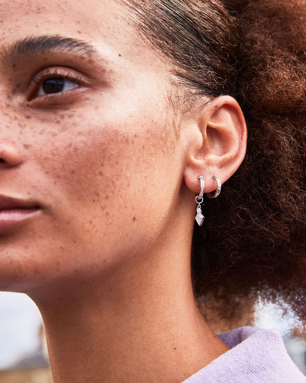 Frances Silver Hoop Earrings + Shield Charms