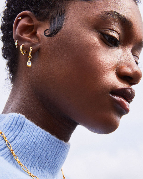 Iris Gold Hoop Earrings + Emerald Cut Charms